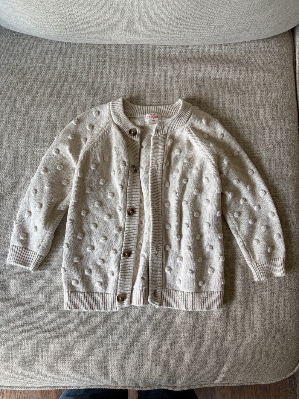 Cream Knit Dot-Texture Kids Cardigan 100% Cotton 24 Month